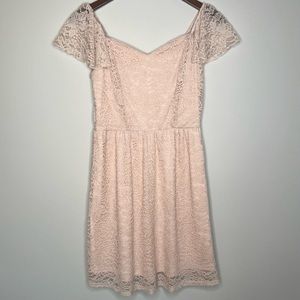 Monteau Peach/Pink Floral Lace A-Line Mini Dress, Juniors Medium